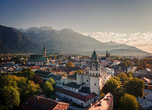 Old town of Hall in Tirol with Karwendel