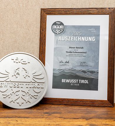 Distinction culinaire « Bewusst Tirol » : médaille et certificat remis dans le cadre de