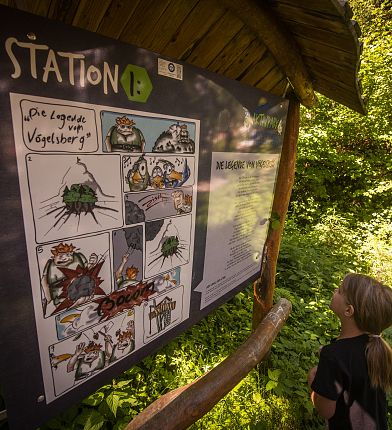 Panneau d'information sur le sentier des marmottes Parc actif Vögelsberg