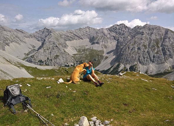 Hiking with a dog on the mountain