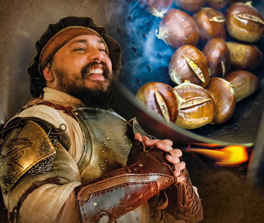 Ritterkuchl Hall in Tirol, Ritter in Rüstung mit Kastanien