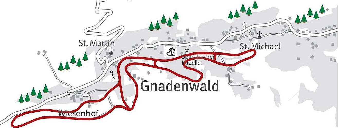 Karte Langlaufloipe Gnadenwald